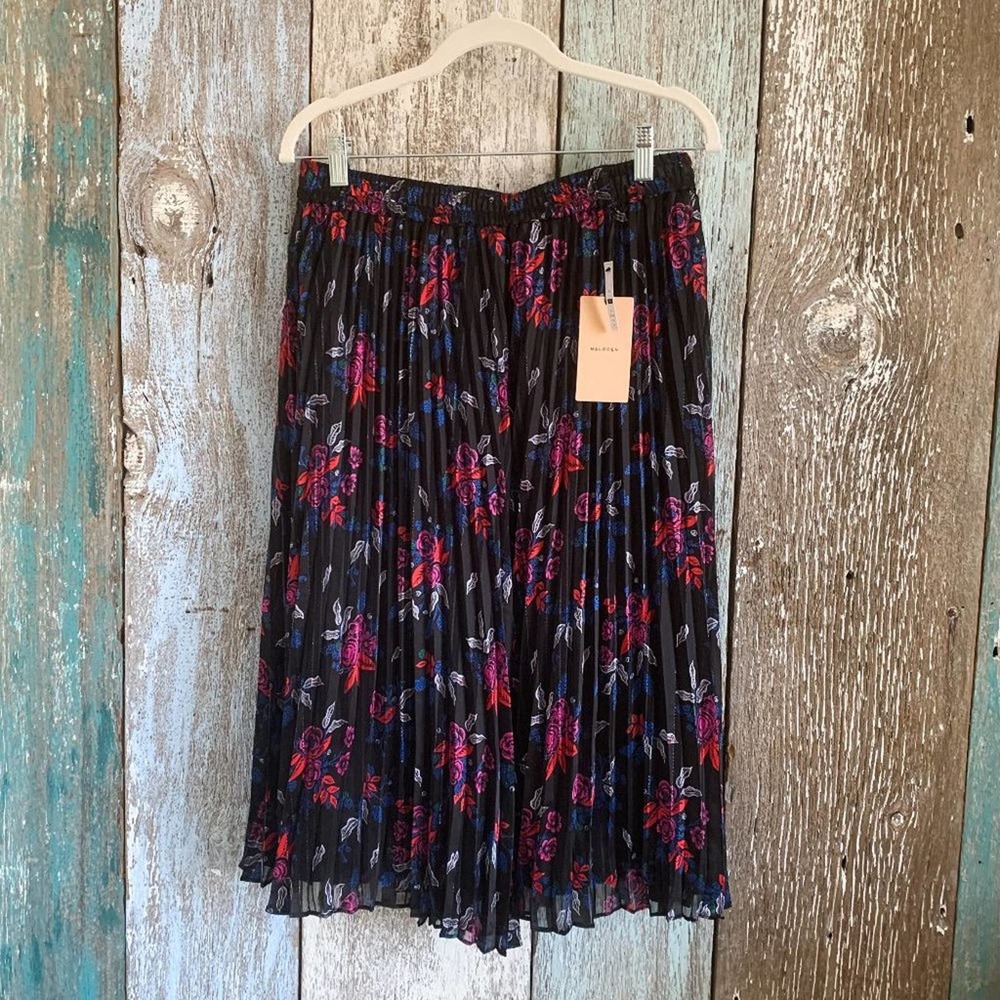 Halogen Floral Pleated Midi Skirt Medium